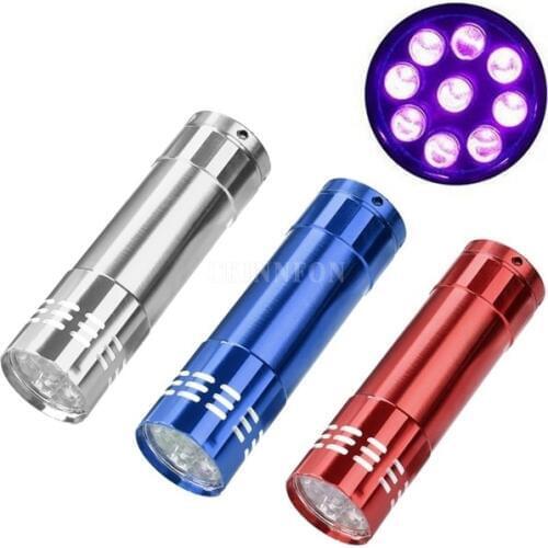 DHL 300PCS Personalized Mini Aluminium 9 LED UV Torch Ultra Violet Blacklight Detection Accessories