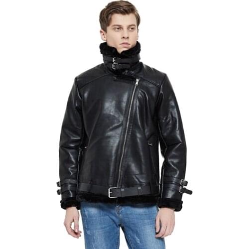 Russian Winter Coat Male Veste Vintage Faux Suede Wool Fur PU Leather Jacket Men Fleece Windbreaker Streetwear Motor Jackets