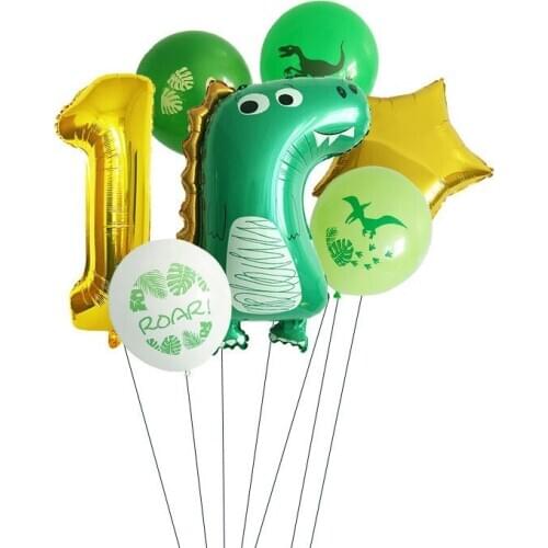 7pcs Set Dinosaur Foil Latex Balloon Kids Baby Birthday Party Decoration
