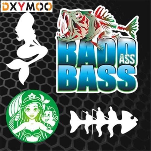 Funny Mermaid Go Fishing Car Stickers BAD BASS Carp Lure Fish Tank Auto Window Decals Car Styling 3M