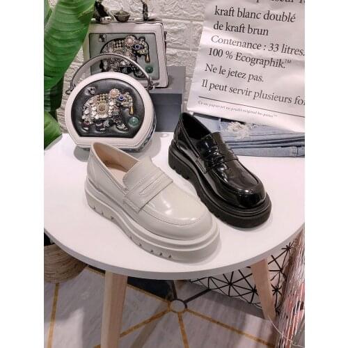 2021 spring and autumn new ladies thick-soled British patent leather single shoes fashion all-match small leather shoes