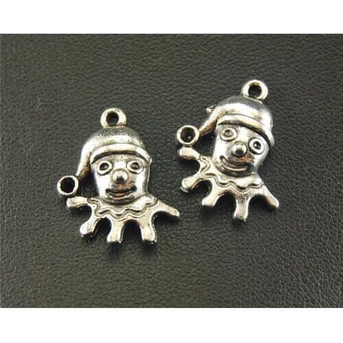 20pcs Silver Color Clown Charm Pendant DIY Necklace Bracelet Supplies Findings 17x22mm A1578
