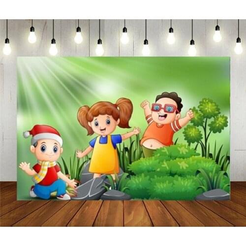 Photo Studio Props Photography Backdrop Happy Kids Playing In The Park Cartoon Vinyl Background Kids Birthday Party Decoration