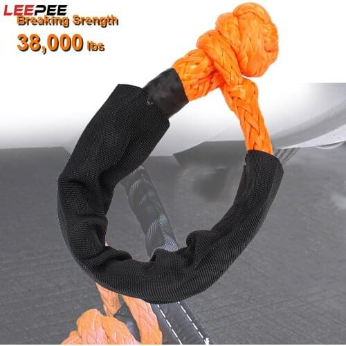 Synthetic Fiber with Protective Sleeve 38000 lbs Soft Shackle Off Road Towing Ropes for Vehicle Recovery Car Trailer Pull Rope
