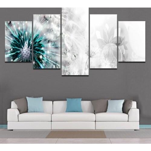 Modern Flower Canvas Painting Hd Blue Dandelion Art Wall Poster Home Decoration Living Room Mural Five Piece Set Without Frame
