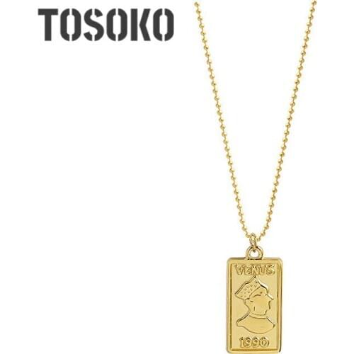 TOSOKO Stainless Steel Jewelry Portrait Vertical Pendant Necklace Creative Female Clavicle Chain BSP726