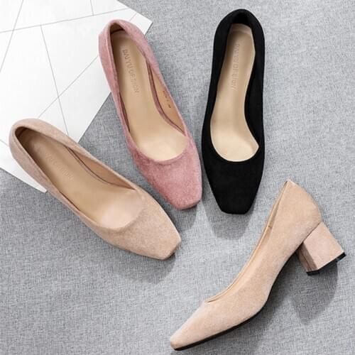 5CM High Heels Women Pumps Fashion Square High Heels Mules Shoes Square Toe Office Ladies Shoes Spring New Large Size O0008