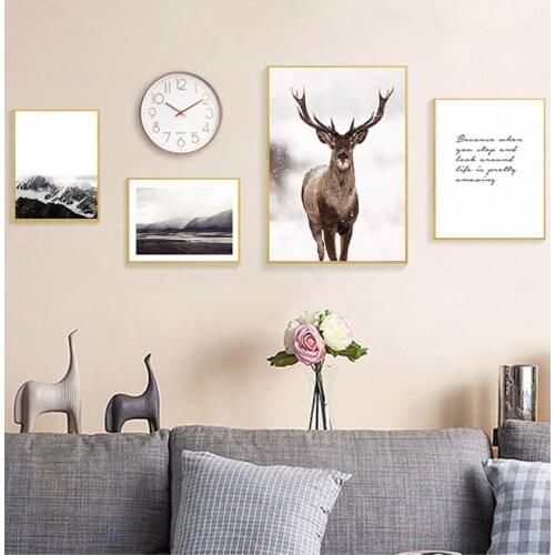 Painting Modern Wall Picture for Living Room Scandinavian Decoration Canvas Nordic Style Print Deer Mountain Nature Art