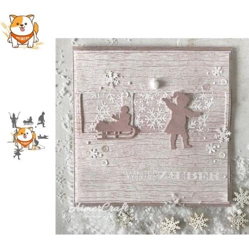 Girl Boy Skiing Snowball Winter Metal Cutting Dies Scrapbooking Stencil Embossing Craft Die Cuts Card Making New Dies For 2019
