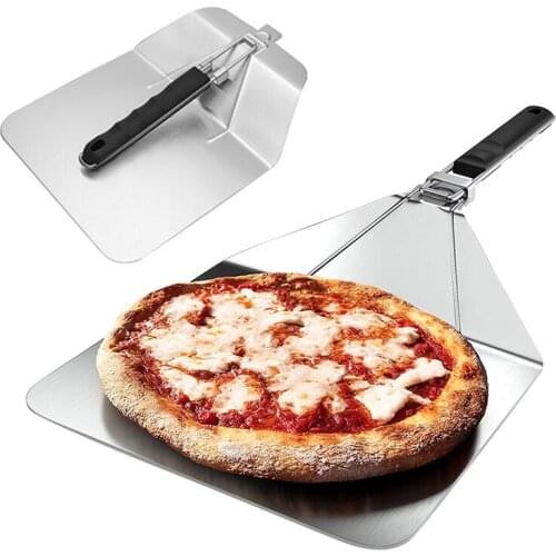 10 Inch Stainless Steel Folding Pizza Peel Metal Turning Paddle with Ergonomic Handle Indoor Outdoor Kitchen Oven Grill Tools