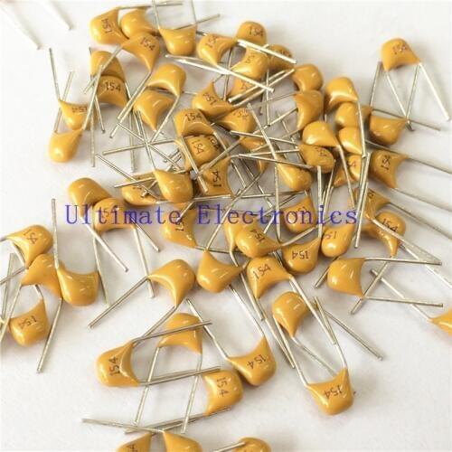 100pcs/lot Multilayer ceramic capacitor 0.15uF 154 50V 150nF 154M P=5.08mm