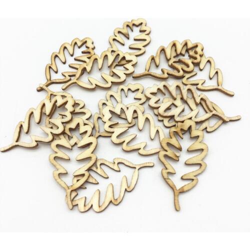 100pcs Natural Hollow Leaves Wood DIY Confetti Crafts Chips Discs Home Ornament Decorations Scrapbooking 20*38mm