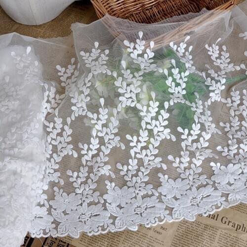 Wide White Cotton Embroidered Lace Net Fabric Trim Cotton Embroidered floral Tulle mesh lace DIY Sewing Handmade Craft Materials
