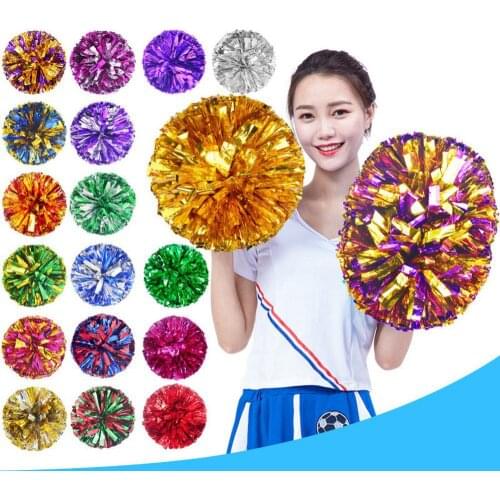 2PCS colorfast metallic Cheerleader Pom Poms Cheerleading Pompoms Cheer Pom Majorettes Hand Flower Aerobics Balls Sports