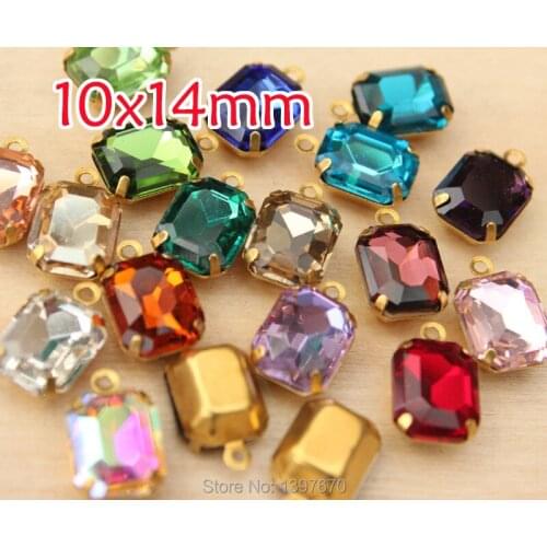 36pc 10x14mm rectangle glass crystal stones Rhinestone single Daggle Beads pendant with gold casting jewelry accessories