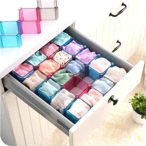 6Pcs/set Cellular Drawer Divider Closet DIY combination Underwear Ties Bra Socks Storage Plastic Storage Box Save Space