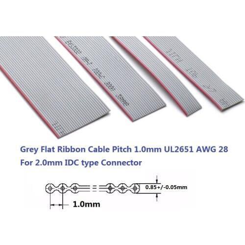 76.5 m/Reel 1.0 mm UL2651 Ribbon Flexible Flat Cable 6 8 9 10 12 14 16 20 24 26 30 40 50 60 64 Pin 28 AWG IDC Connector 2.0 mm