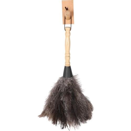 Anti-static Reusable Wooden Handle Ostrich Feather Duster Dust Removal Cleaning Tool