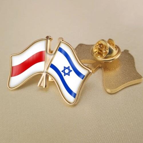 Belarus Historical and Israel Double Crossed Friendship Flags Lapel Pins
