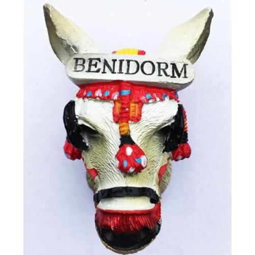 Benidorm, Spain, decorated with donkey cart tourist souvenir magnets, refrigerator magnets, creative collection souvenirs