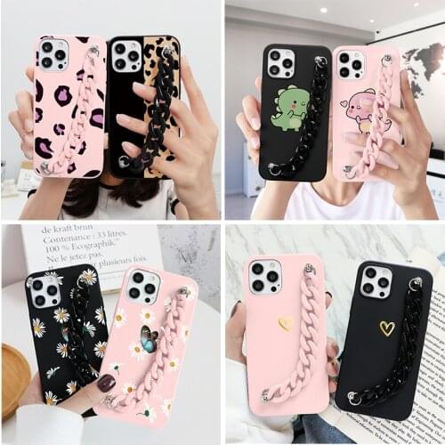 Lovely Dinosaur Phone Case For iPhone 13 12 11 Pro Max Mini X XR XS Max 7 8 6 6S Plus 10 SE 2 2 Cover Soft TPU Wrist Chain Funda