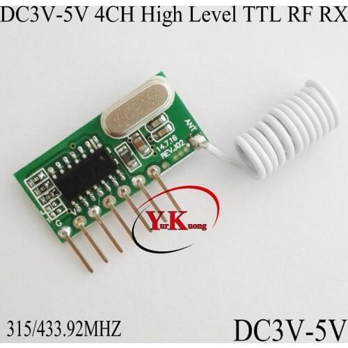 DC3V 3.3V 3.6V 3.7V 4.2V 5V 4CH Decoding Receiver Module High Level TTL RF ASK RX Wireless Receiver 315 433 superheterodyne