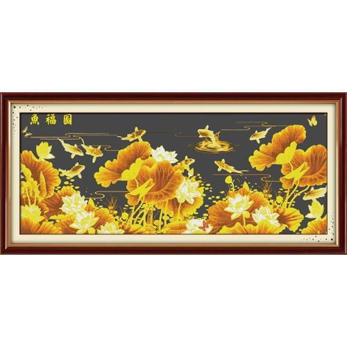 Nine fishes gathering wealth(2) (blessing with fish ) cross stitch canvas cross stitching embroidery DIY handmade needlework