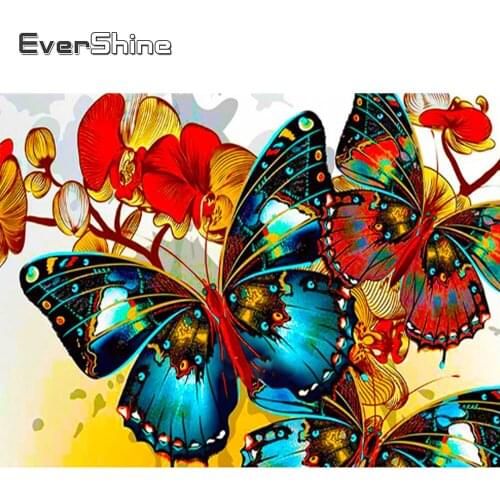 Evershine Full Square Round Diamond Painting Butterfly Cross Stitch Diamond Embroidery Animal Rhinestones Pictures Needlework