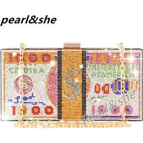 Classic Dollar Style Evening Bags With Diamond Shoulder Bag Wallet Clutch Evening Bag for Women Rhinestone Money Bags