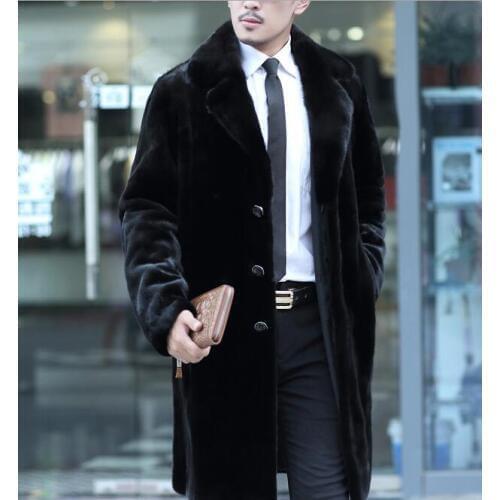 Faux mink leather jacket mens winter thicken warm fur leather coat men single-breasted clothes jaqueta de couro suit collar