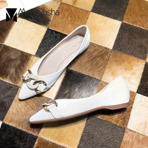Pointed Toe metal chain flats woman ballerina slip on loafers sneaker shoes women square toe snake pattern moccasins femme 2021