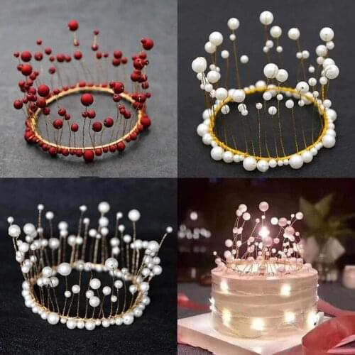 Mini Crown Princess Topper Crystal Pearl Tiara Children Hair Ornaments For Wedding Birthday Party Cake Decorating Tools