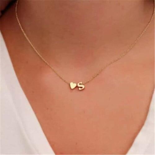 Fashion Heart Dainty Initial Necklace Gold Silver Color Letter Name Necklace For Women Pendant Jewelry Gift For Girlfriend Wife