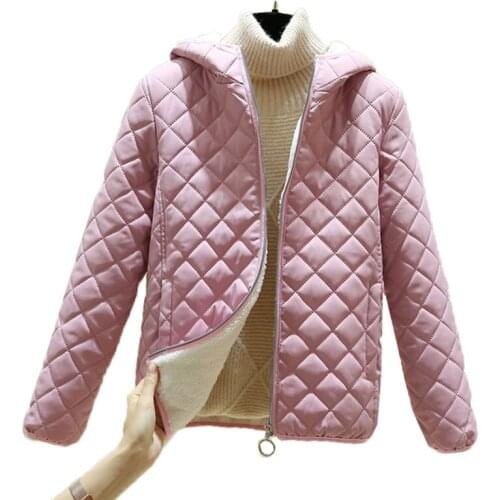 Fashion Women Cotton Coats New 2021 Winter Jackets Short Hooded Lamb Down Thicken Warm Jacket Parkas Winter Argyle Parka Outwear