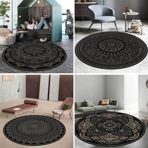Fashion European Retro Pattern Black Ethnic Style Living Room Bedroom Hanging Basket Chair Round Floor Mat Carpet