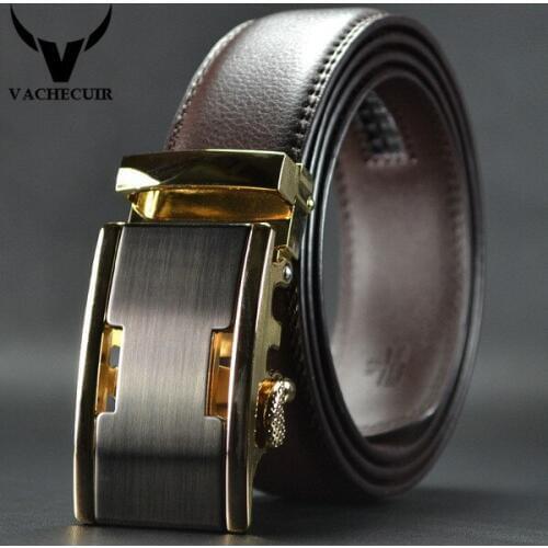 VACHECUIR genuine leather belts for men brown cowhide high quality Automatic Buckle strap mens belt ceinture homme luxury Q121