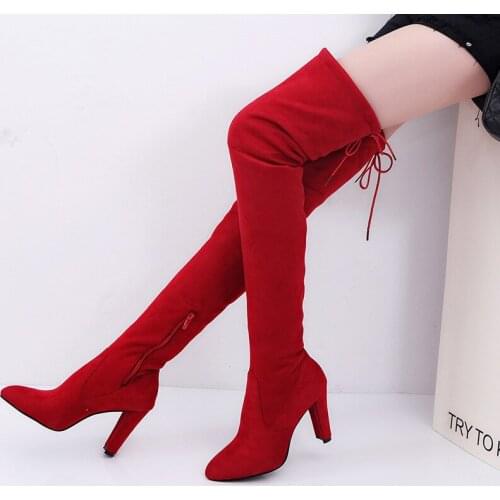 New winter/Autumn 2021 plus-size 34-43 over-the-knee boots, high heels, round toe frosted boots, lace-up ankle zipper 8cm heels
