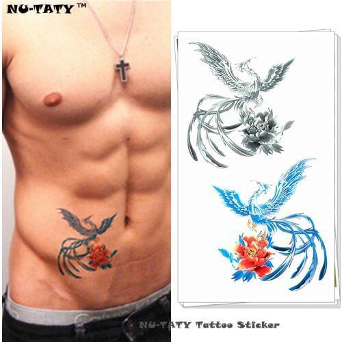 Nu-TATY The Blue Grey Ice Phoenix Temporary Tattoo Body Art Arm Flash Tattoo Stickers 17*10cm Waterproof Fake Henna Painless