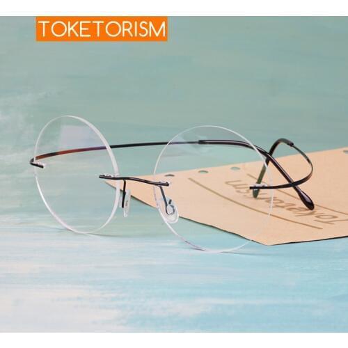 Toketorism Rimless Optical Round Eyeglasses Frames Ultralight Titanium Alloy Myopia Glasses