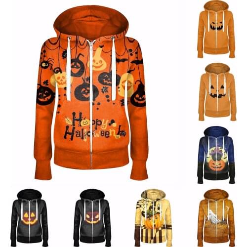 2021 Autumn and Winter Halloween Ladies Hoodie Digital Printing Plus Velvet Sweater Women