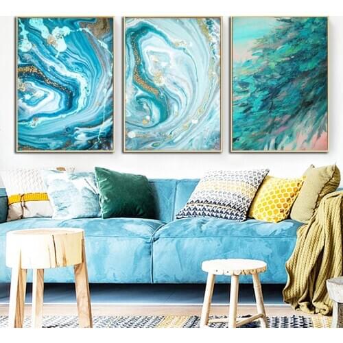 Nordic Landscape Wave Sea Posters and Prints Blue Water Abstract Painting Wall Pictures For Living Room Decoration Frameless