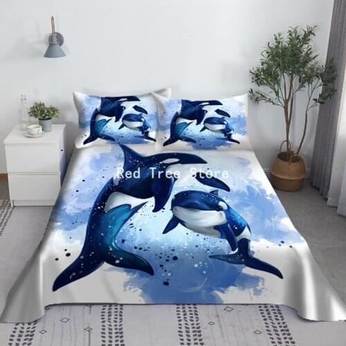Dolphin Shark Whale 3D Flat Sheet Sea Animal Pattern Printed Sheets Bedding with Pillowcase 2/3 Pieces Home Textiles Drop Ship