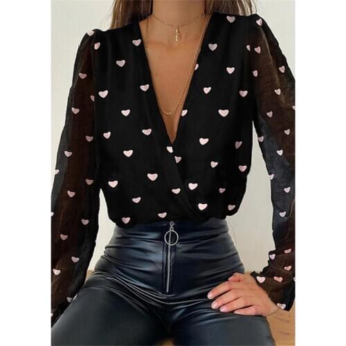 Casual Solid Color Ladies Office Top V-neck Cross Long Sleeve Ruffle Blouse Shirt 2021 Autumn Women Mesh White Black Shirt Blusa