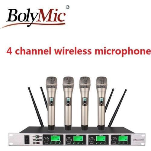 Bolymic Professional wireless microphone handhled 4 channels UHF wireless microphone karaoke