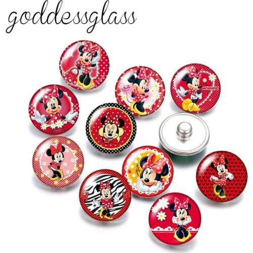 Disney cute Minnie Mouse Girls Gift 10pcs Round photo 18mm snap buttons for 18mm snap necklace DIY jewelry