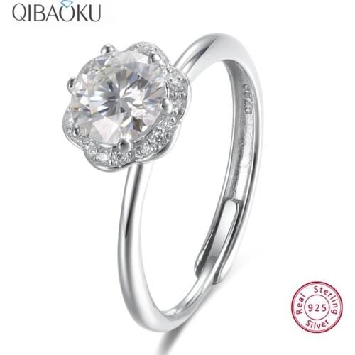 Moissanite Open Adjustable Finger Rings 925 Sterling Silver Flower Bouquet Jewelry Engagement Wedding Rings for Women