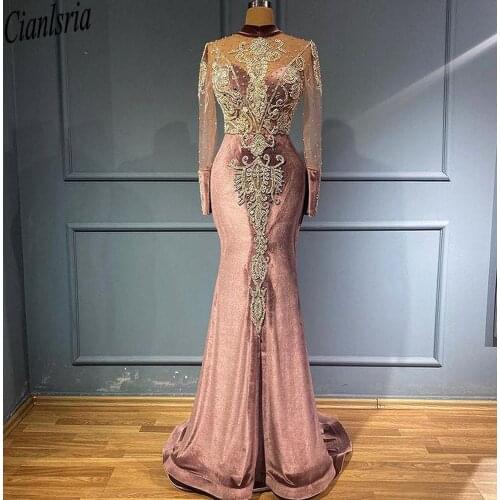 2021 Plus Size Arabic Aso Ebi Luxurious Mermaid Lace Prom Dresses Sheer Neck Beaded Velvet Evening Formal Party Second Reception