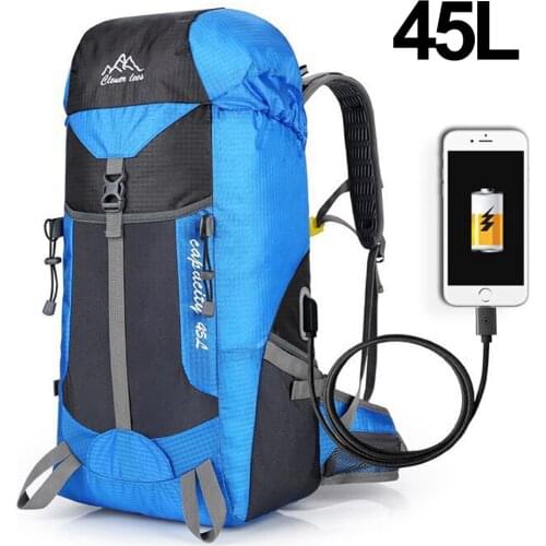 New 45L Outdoor Backpack Camping Climbing USB Charging Interface Backpack Waterproof Mountaineering Hiking Molle Sport Bag