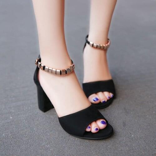 Summer Hot Sale Woman Fish Mouth Beaded Hollow Thick Heel Women Sandals Suede High Heel Sandals Women Meeting Room Women Sandals