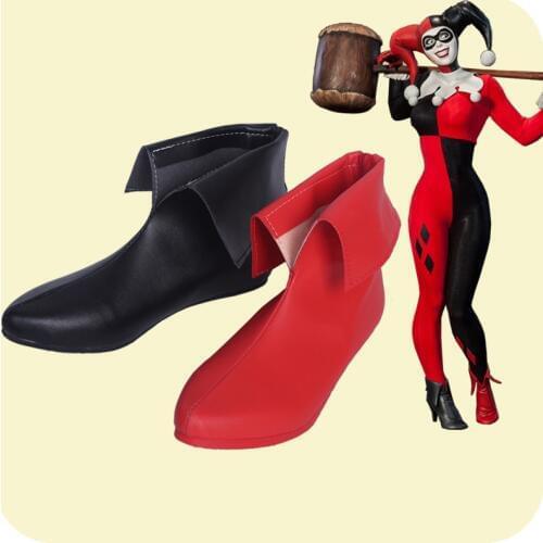 Arkham Knight Cosplay Quinn boots Bad Girl Shoes leather Boots Adult Women Halloween Accessories Custom Made Free Ship